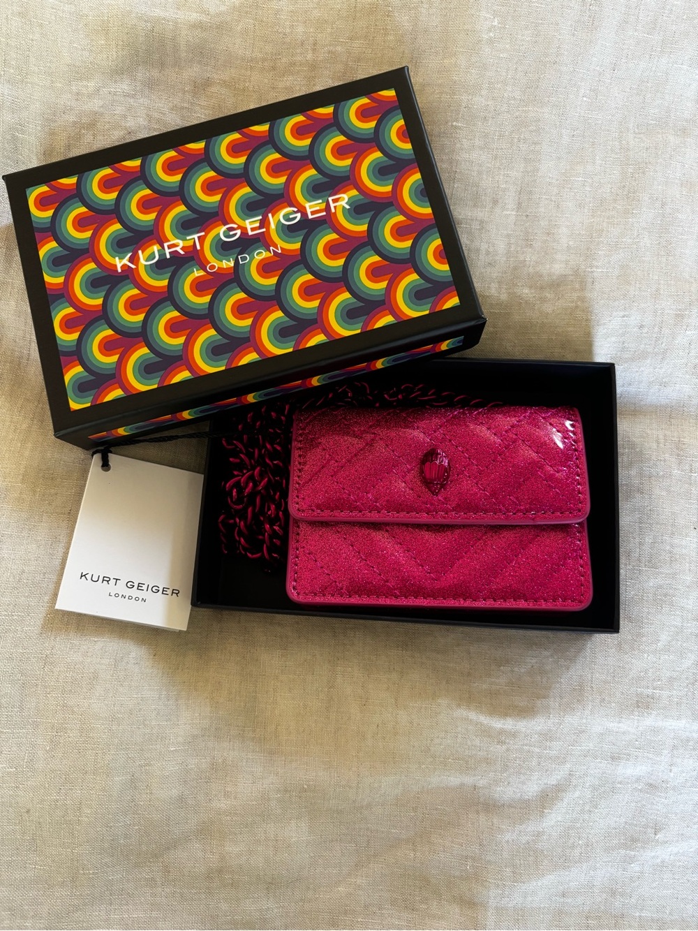 Kurt Geiger NIB NWT micro mini Kensington Pink Metallic Mini Chain Shoulder Bag - Picture 9 of 9